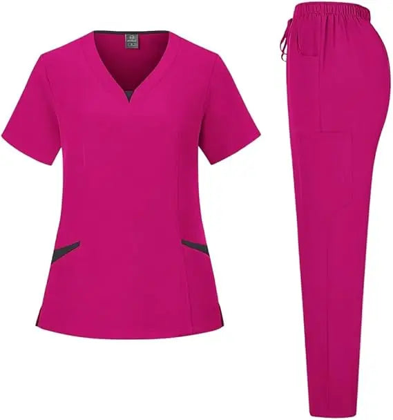 72% Recycled Polyester 23% Viscose 5% Spandex Nursing Fitted V Neck Top Pants Custom Logo Hospital Uniform