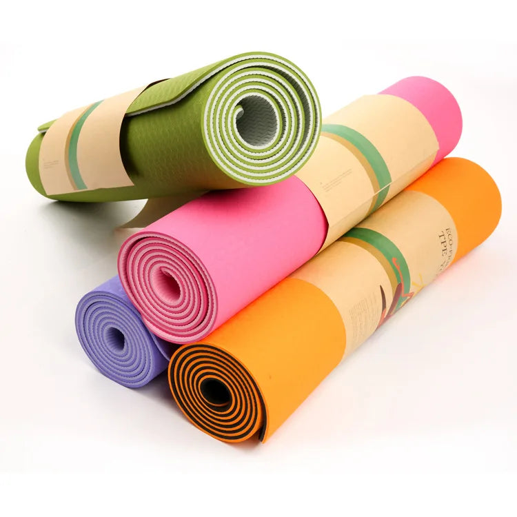 Large Eco-Friendly TPE Yoga Mat NBR Anti-Slip with PU Rubber Foldable Personalized Thick 6mm Mat Featuring Logo Strap for Travel