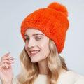 RTS Women's Winter Knitted 100% Real Sable Fur Beanie Hat Mink Fur Cap With Fox Fur Pom Poms Female Warm Thick