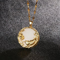 DAIHE 18K Gold Plated Stainless Steel Chain Necklace Chinese Style Jewelry Round Green White Gemstone Jade Necklace