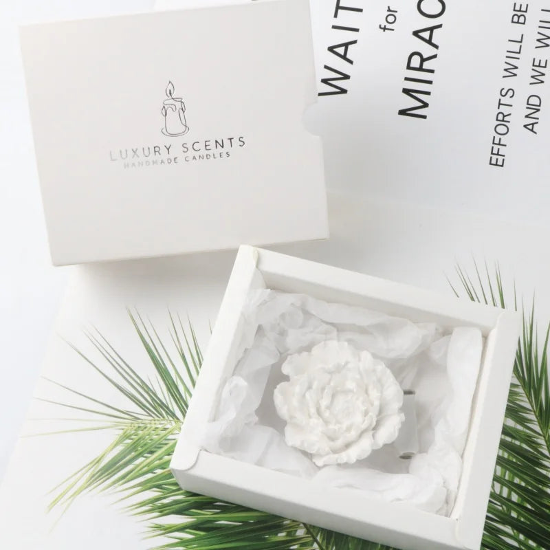 FinRu Luxury Customized Car Vent Air Freshener White Peony Ceramic Scented Aroma Plaster Porcelain Flower Essential Oil Diffuser