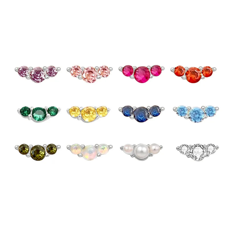 Fine Jewelry Piercing Earrings Flat Back Simple Minimalist Cubic Zirconia Opal Pearl  925 Sterling Silver Studs Earring