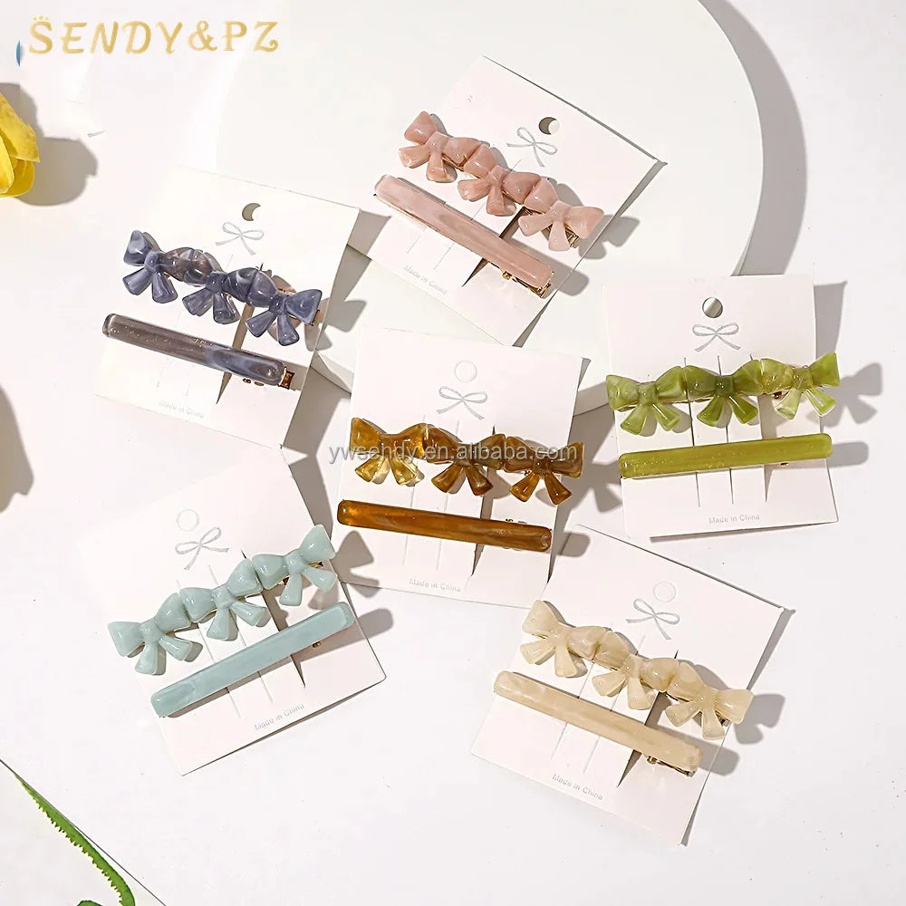 Hot Sales New Korean Fashion Hair Accessories Versatile Acrylic Hair Clip Set Simple Bow Girl Hair Clip