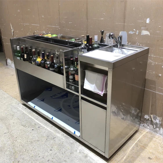 Professional Bartender Table 304 Stainless Steel Fully Functional Accessories One Station Working Bench for Bar Service