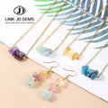 Natural Apatite Rough Stone Double Hole Necklace and Fluorite Chips Dangle Earrings for Girl Geometric Crystal Pendant Jewelry