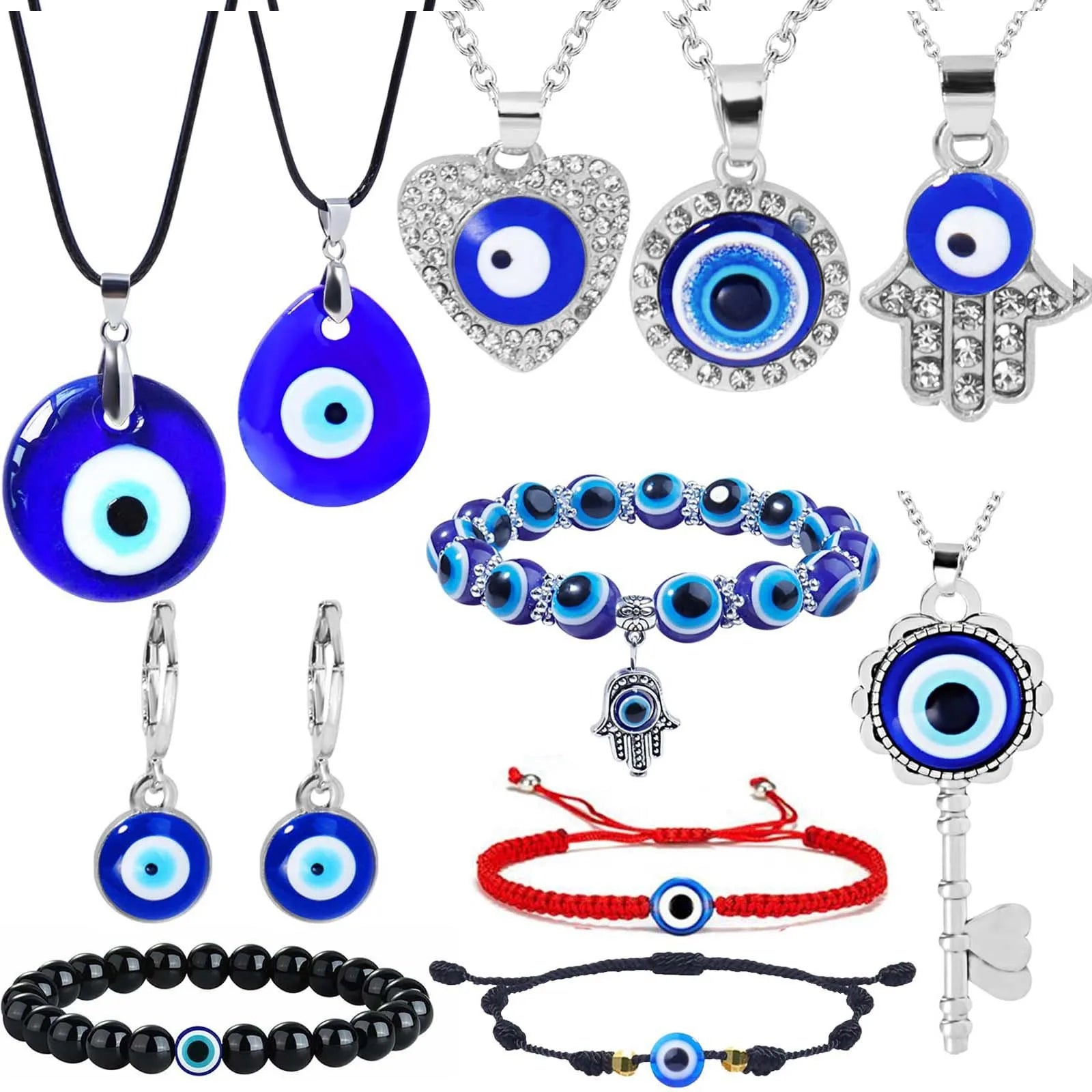 2025 Crystal Fashion Evil Eye Glass Pendant Beads Braided Rope Bracelet Heart Eyes Alloy Palm Necklace