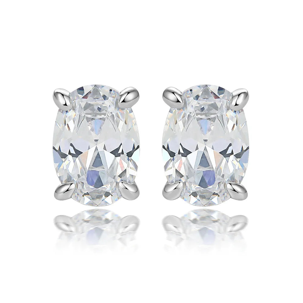 Somen 0.8 Carat Women Trendy 925 Sterling Silver Earrings Oval Zircon Studs Earrings