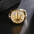 Men's Ring HIP Hop Iced Out Bling Gold Stainless Steel Micro Paved Rhinestone Maple Leaf Rings Cross Diamond Ring