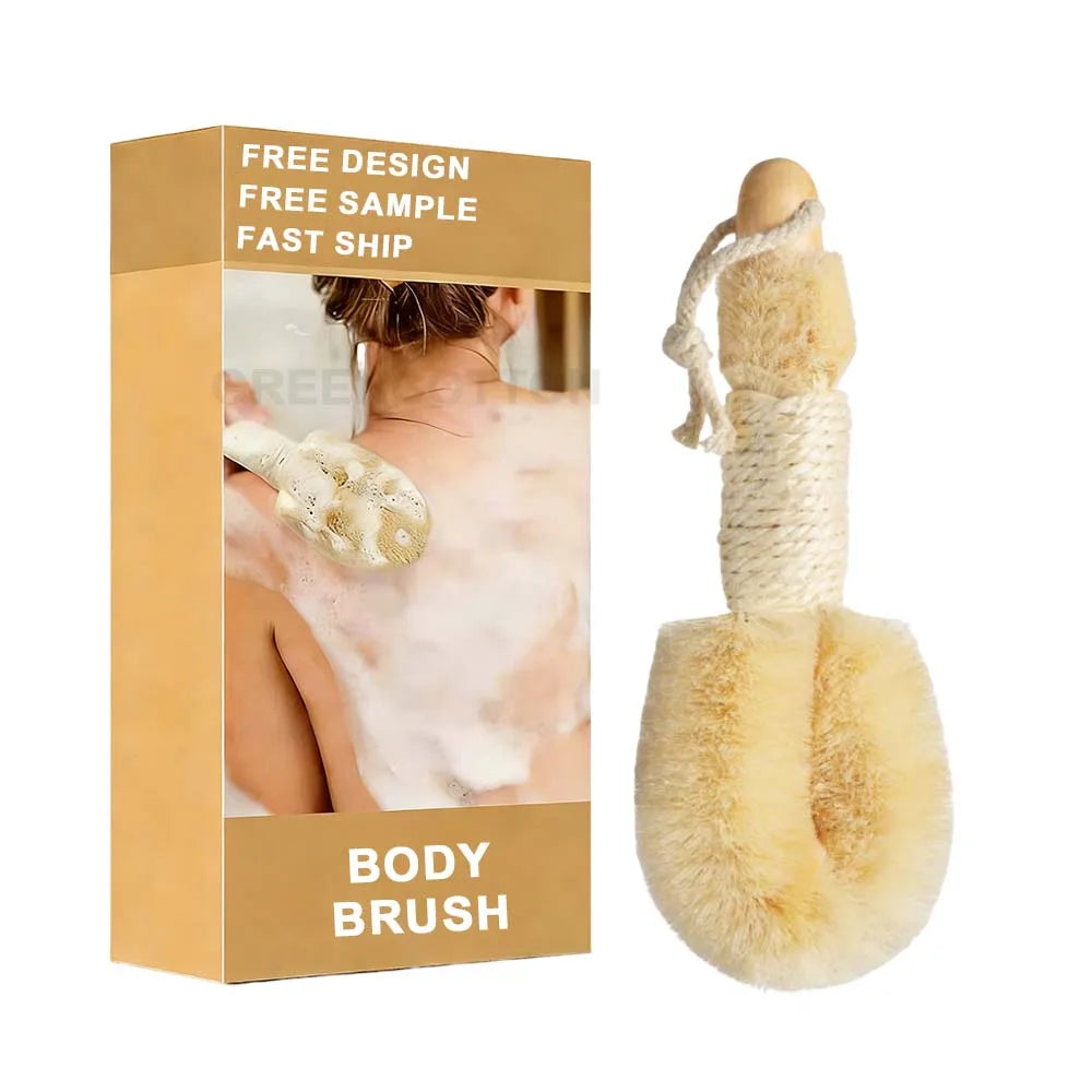 Custom Logo Body Brush - Natural Sisal Bristle Gentle Exfoliating with Ergonomic Handle for Deep Cleansing Bath Shower