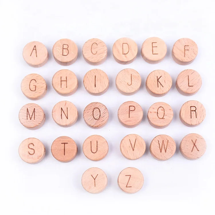 15 mm Beech Round Disc Jewelry Accessories Beech Round Flat Beads 26 Letter Flat Beads