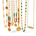 Women's Trendy 18K Gold Plated Stainless Steel Sun Star Pendant Necklace New Natural Stone Beaded Perfect Gift
