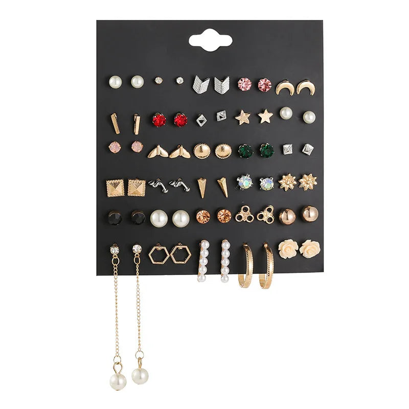 Sanlan OEM Enamel Coloful Lovely Flowers 30 Pairs of Stud Christmas Earings Jewelry Women Set Studs Earrings