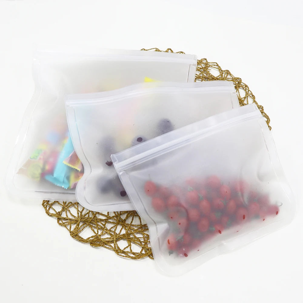 Sustainable Eco Friendly Vacume Compression  Freezer Storage Bags Portable Seal Zip Lock Reusable Silicone Food Storage Bag
