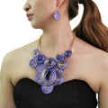 High-end Fashion Design Bohemian Aluminium Wire Crystal Resin Beads Collar Necklace Spiral Drop Earring Ethnic Statement Jewelry Set