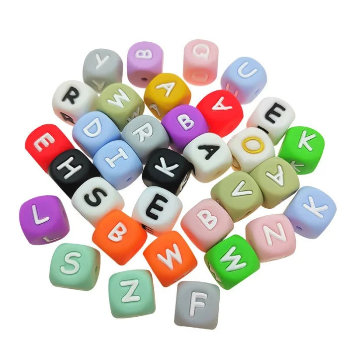 Wholesale DIY 12mm Square Silicone Letter Beads Bracelets Food Grade Cheap Bulk Assortment