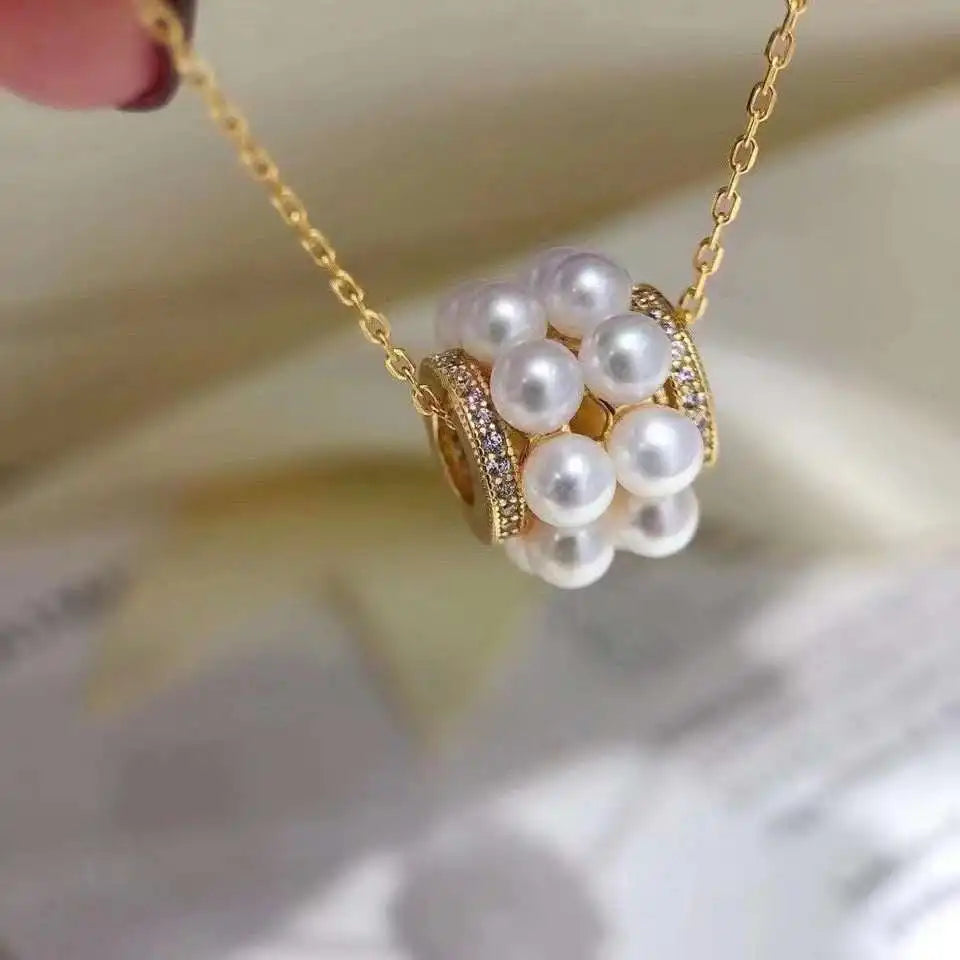 Super Fashionable 18K Gold Plated Passepartout Style AAAA Grade White Freshwater Pearl 3.5-4mm Link Chain Women's Necklace