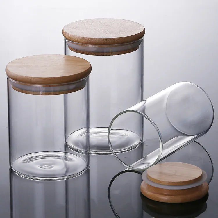 Multilayer Food Storage Jar Borosilicate Glass Canister with Bamboo Lid for Storage