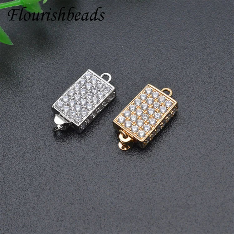 Wholesale Color Remain Gold Rhodium Plated Micro Pave Zircon Geometric Rectangle Buckle Box Clasps for DIY Bracelet Making