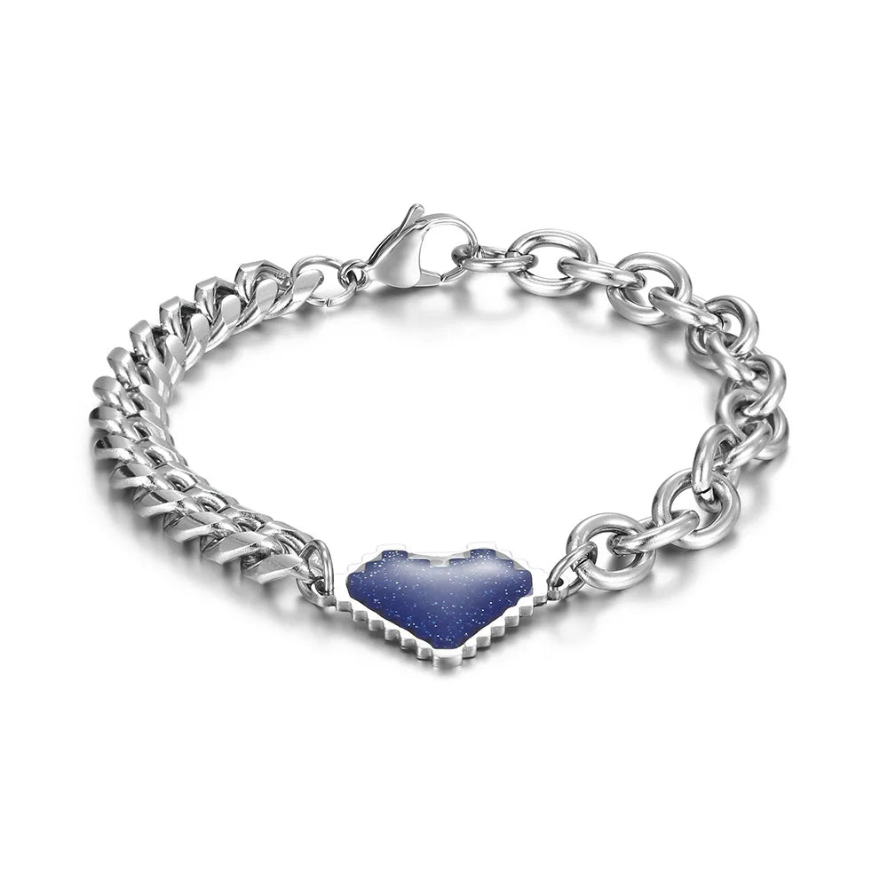 Ins Style Silver Geometric Love Heart Pendant Jewelry Gift Stainless Steel Link Chain Stylish Bangles Couple Birthday Party Set