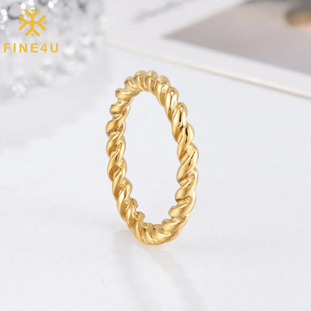 Minimalist Women Joyas De Acero Twisted Thick 14k Gold Plated Stainless Steel Fashion Jewelry Rings