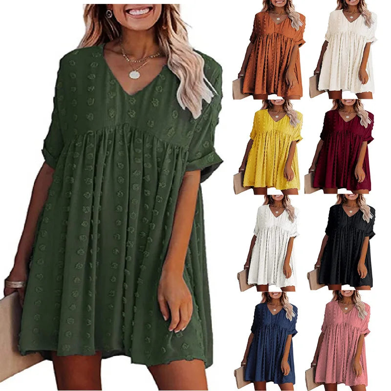 Trending New Trendy Short Sleeve Clothes V-Neck Casual Cute Dresses for Women Summer