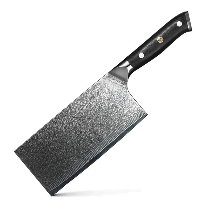 Damascus Steel 67 Layer Chinese Meat Cleaver Knife Butcher Knife with Full Tang Ergonomic G10 Handle
