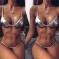 Hot Selling Custom Logo Front Print Metal Fabric Eco-Friendly Breathable Quick Dry 2-Piece Women's Bikini Set Triangle Bra