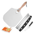 12 Inch Collapsible Aluminum Pizza Peel with Wooden Handle Baking Spatula and Cutter Shovel Transfer Tool