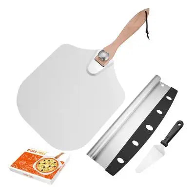 12 Inch Collapsible Aluminum Pizza Peel with Wooden Handle Baking Spatula and Cutter Shovel Transfer Tool