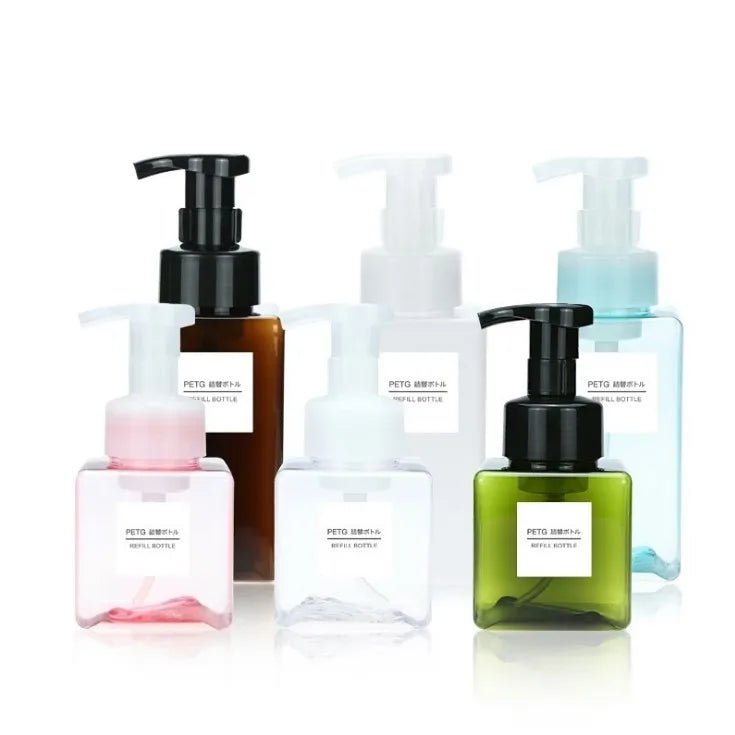 Ready Ship Empty Cosmetic Packaging PETG Plastic Foaming Soap Dispenser Pump Sprayer 250ml Square Liquid Soap Screen Printing