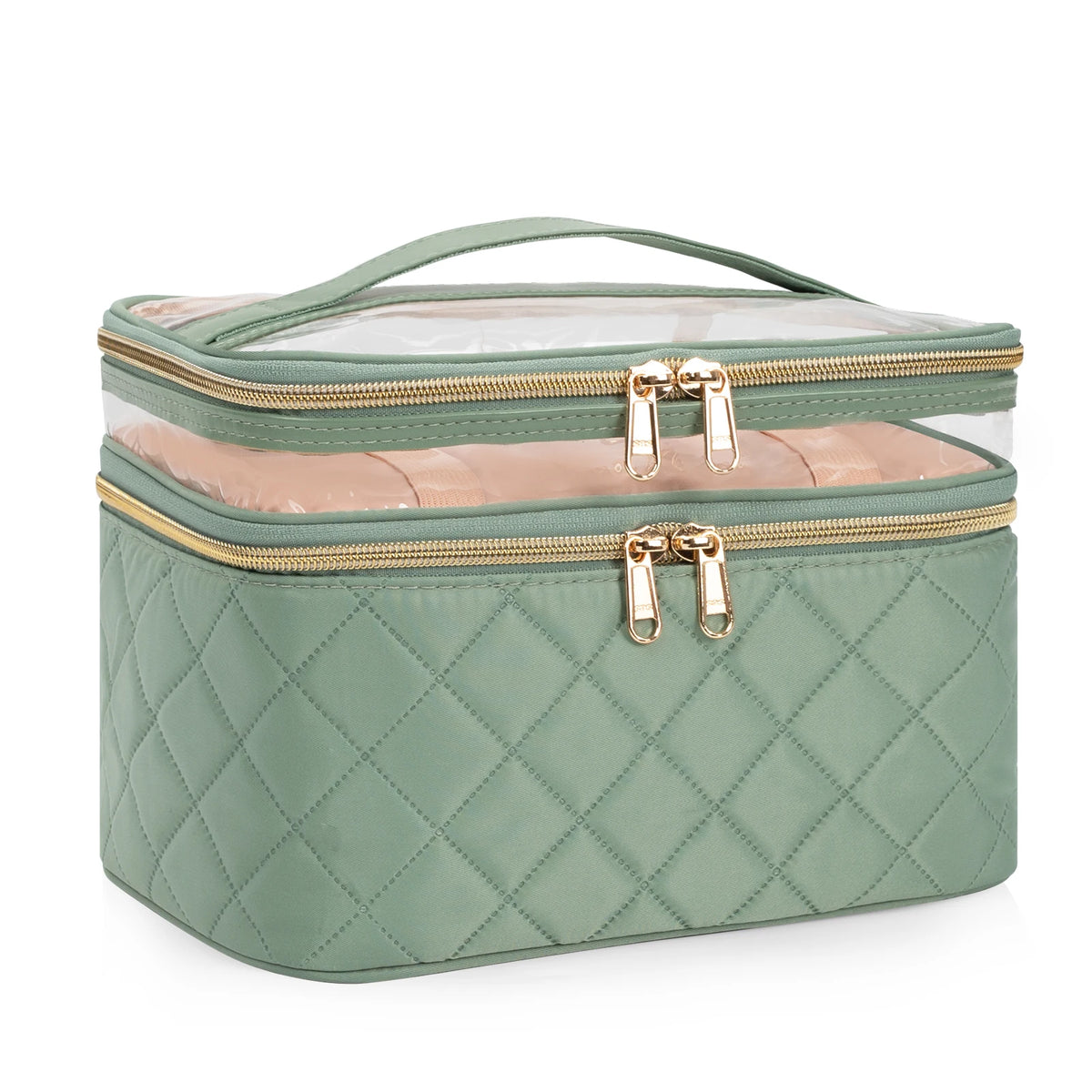 Relavel Large Double Lattice Nylon Embossed Green Cosmetic Bag Women's Vertical Storage Cosmetic Bag