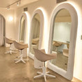 Single Wall Mount Barber Unit Station Arched Saloon Mirror Styling Station Hairdresser Mirror Led Hair Salon Stations