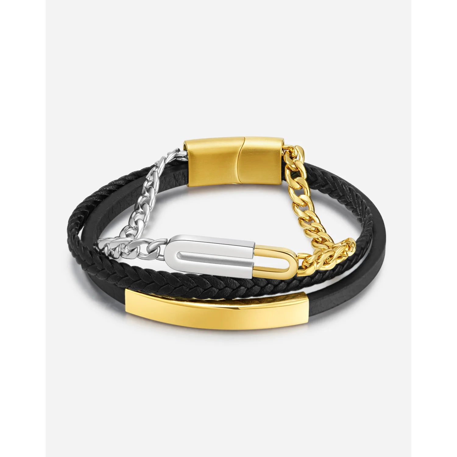 BM Jewelry Factory Wholesale Luxury Gold Plated Stainless Steel Bracelets Multilayer Leather Bracelet Men