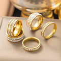 18K Gold-Plated Zirconia Ring Women's Minimalist Titanium Steel Engagement Ring Fashion Jewelry
