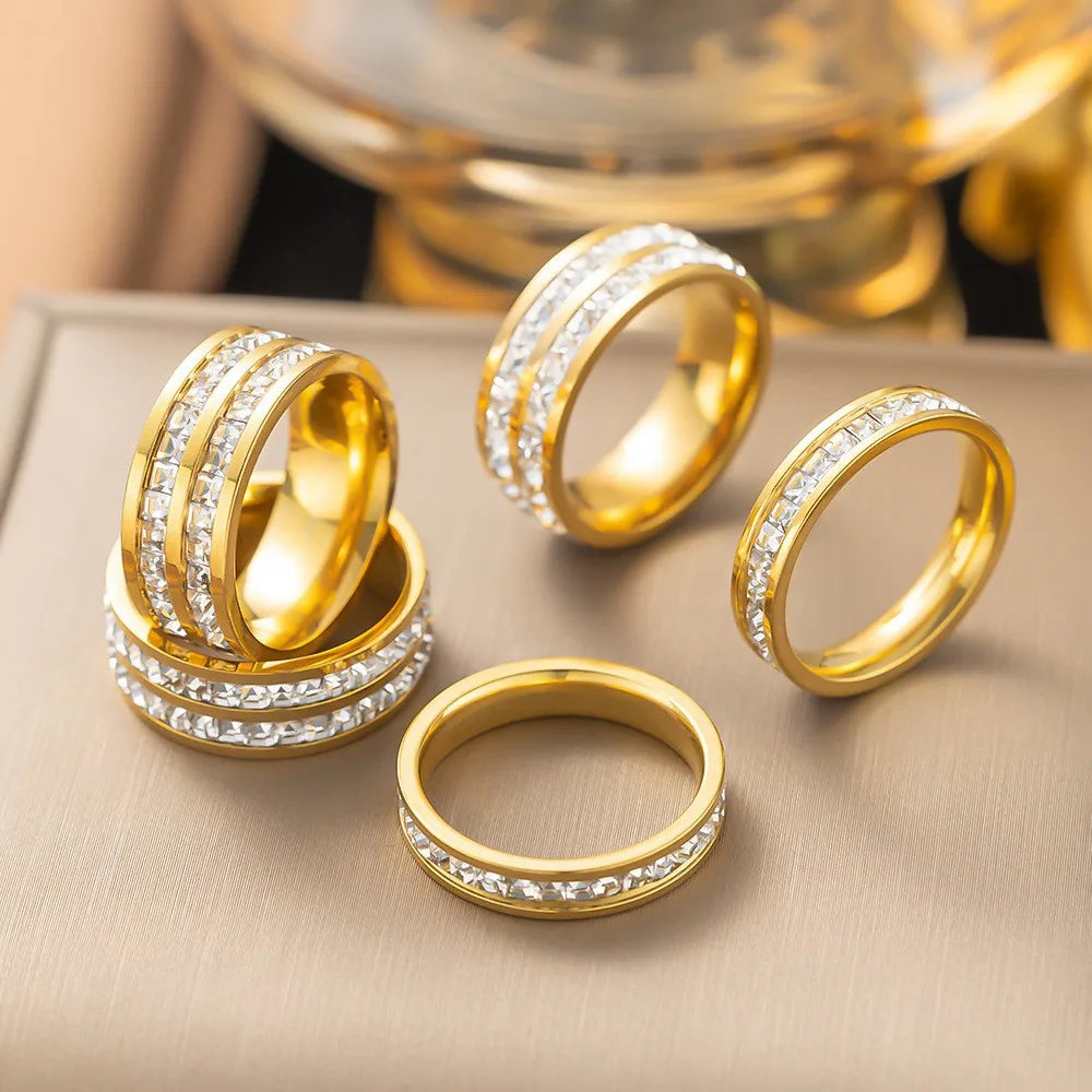 18K Gold-Plated Zirconia Ring Women's Minimalist Titanium Steel Engagement Ring Fashion Jewelry