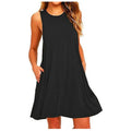 New 2024 Comfortable Women's Plain Summer O Neck Sleeveless Casual Solid Pockets T Shirt Dress Swing Dress Vestidos