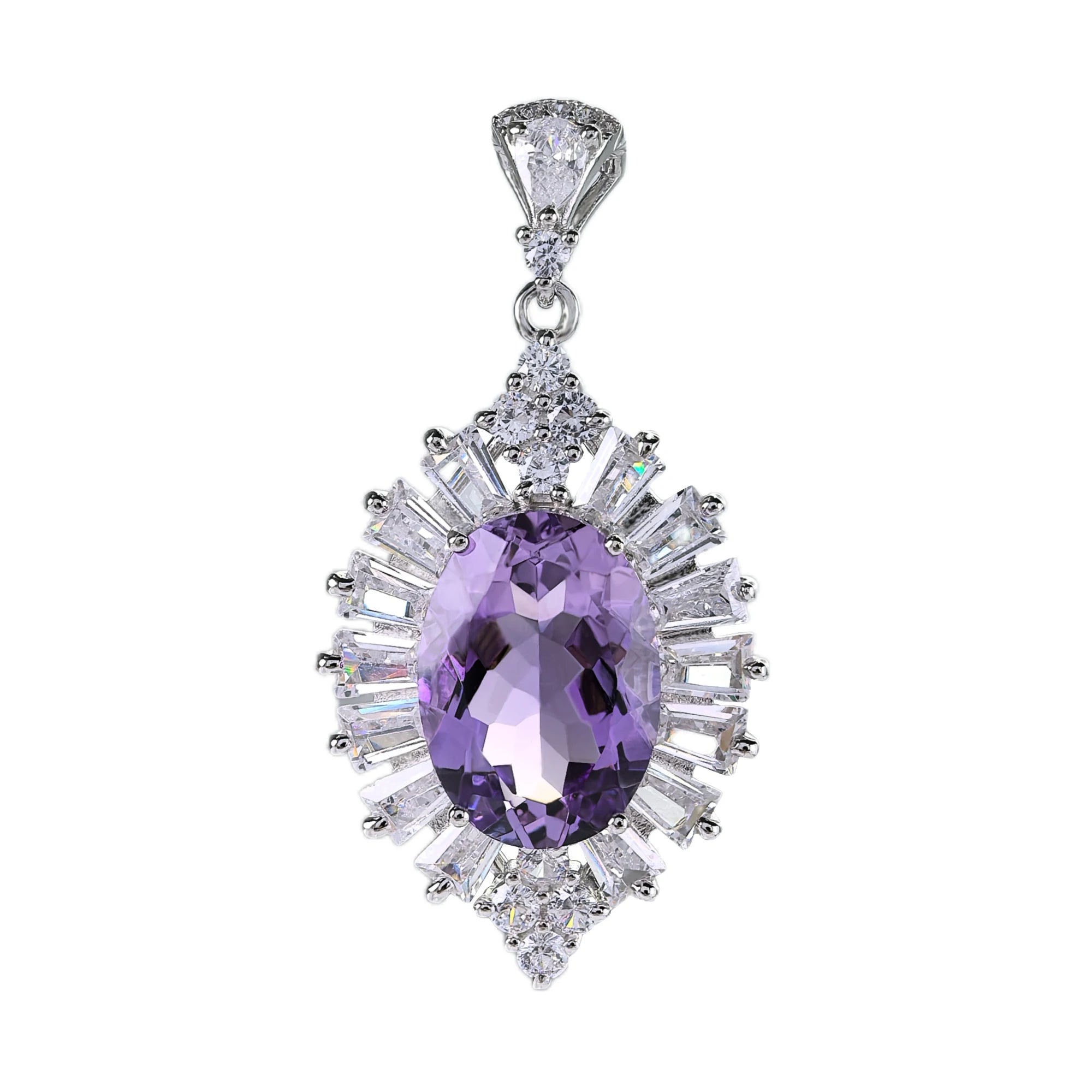 Exquisite 925 Silver Pendant for Women Rhodium Plated with Natural Amethyst for Daily Wear or Gift Fine Jewelrycharm Pendants