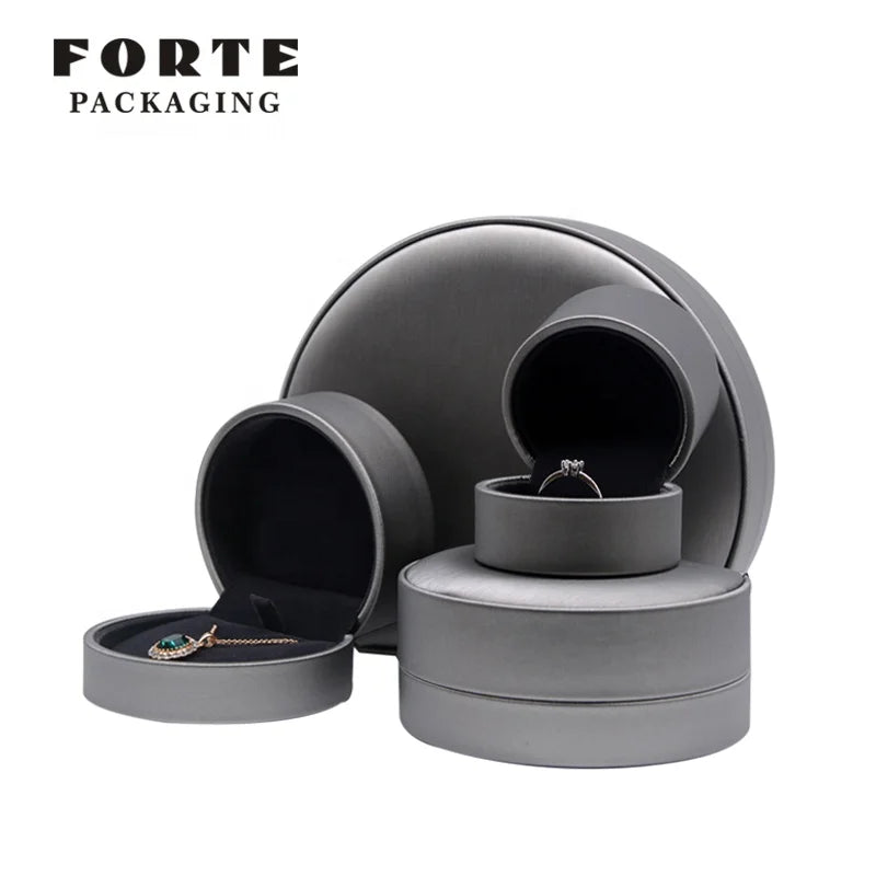 FORET Joyeria Custom logo Velvet Inside High-end Gray Bulk Pu Leather Fancy Luxury Jewellery Boxes Jewelry Necklace Box