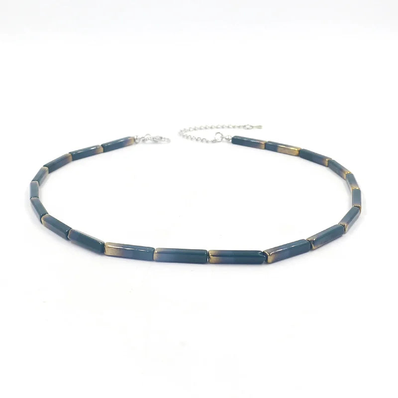 Trendy Jewelry Colorful Geometric Gold Plated Long Crystal Stone Clavicular Chain Short Beaded Necklace for Women