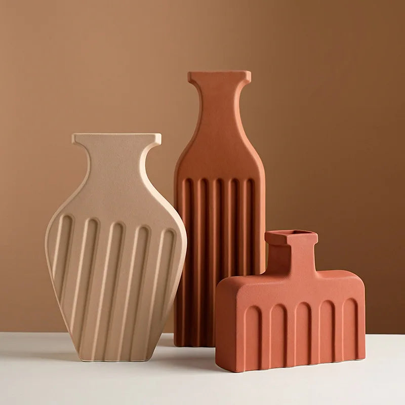 High-Grade Modern Ceramic Vase Wedding Simple Nordic Geometric Design Morandi Flower Arrangement Small Porcelain Ornament Matt