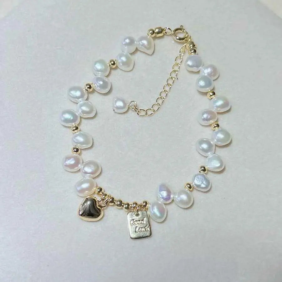 Classic Popular Baroque Love Luck Slap & Snap Gold Plated AAA Freshwater Pearl Bracelet 6-7mm Natural Petal for Girls' Jewelry