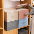 Foldable Cotton Linen Storage Bins with Lids Storage Box for Bedroom Closet
