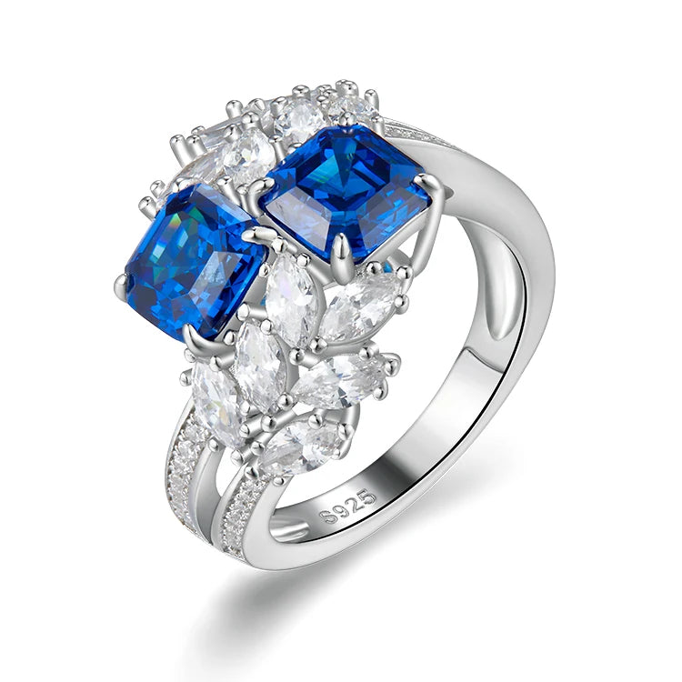 Fashion Setting CZ Zirconia Blue Stone Ring Jewelry Women 925 Silver Sapphire Ring