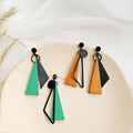 GT 925 Silver Needle Triangle Earrings Wooden Customized Retro Personality Creative Triangle Drop Earrings