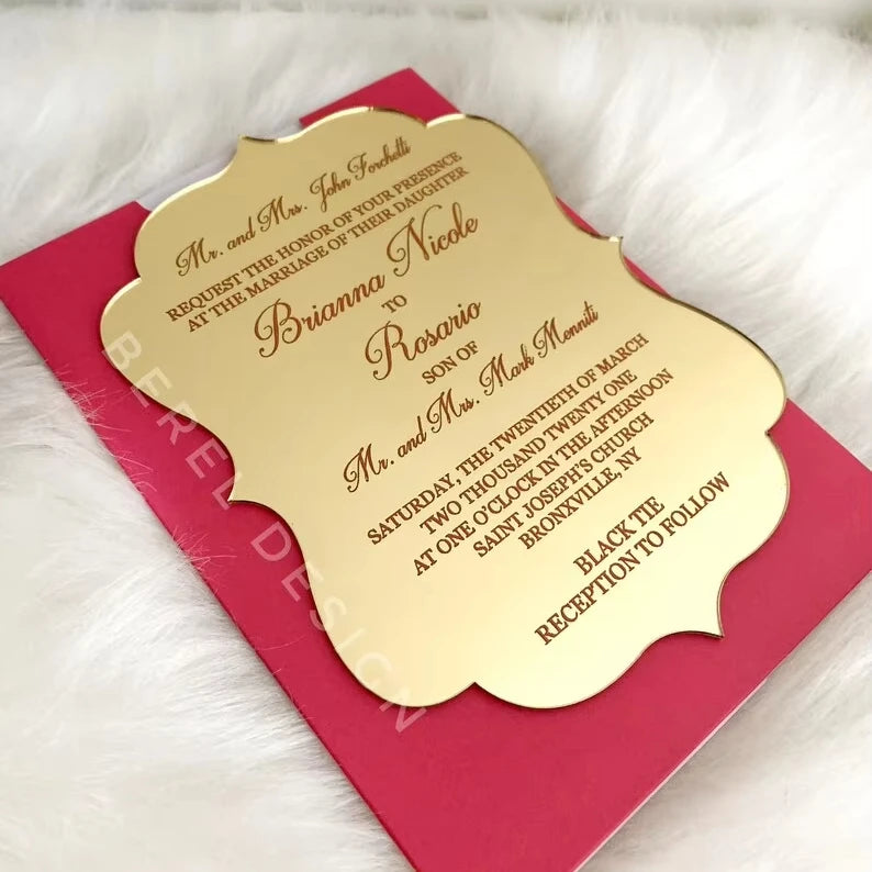 Wholesale Luxury Rose Gold Silver Mirror Invitaciones De Boda for Quinceanera Sweet 16 Acrylic Mirror Wedding Invitations