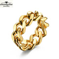 Zhongzhe Men Cuban Chain Rings Size 5-13 PVD 18k Gold Waterproof Anti Tarnish Stainless Steel Men's Link Chain Ring for Party