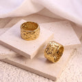 Wholesale Punk Chunky Thick Band Ring Stainless Steel Men Women Jewelry 18K Gold Waterproof Wide Band Hammered Signet Ring