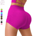 2025 New Fashion High Waist Quick Drying Sport Shorts Tight Fitting Running Shorts With Side Wrinkles Solid Color Yoga Leggings