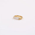 Hot Selling White Shell Black Inlay Stainless Steel Signet Ring for Women
