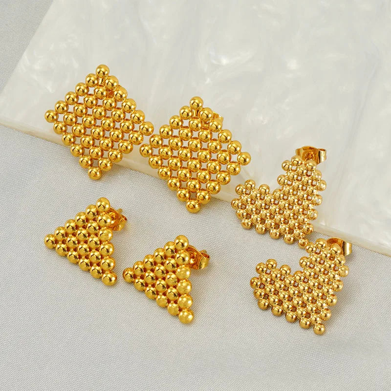 Beimai OEM Fashionable Gold Square Beads Titanium Steel Earrings